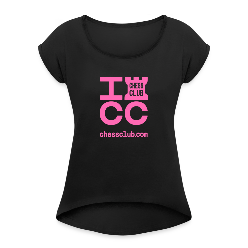 ICC Brand Pink Logo Women's Roll Cuff T-Shirt - black