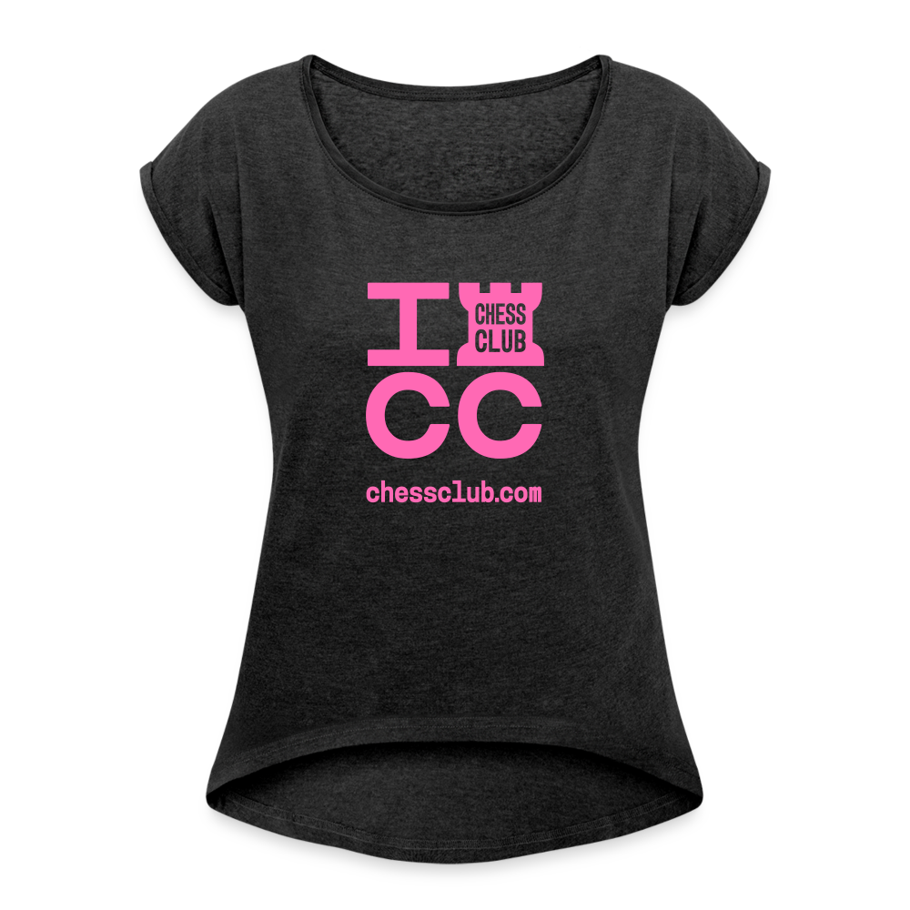 ICC Brand Pink Logo Women's Roll Cuff T-Shirt - heather black