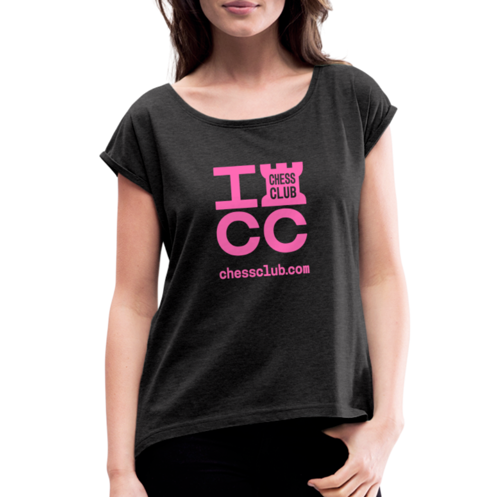 ICC Brand Pink Logo Women's Roll Cuff T-Shirt - heather black