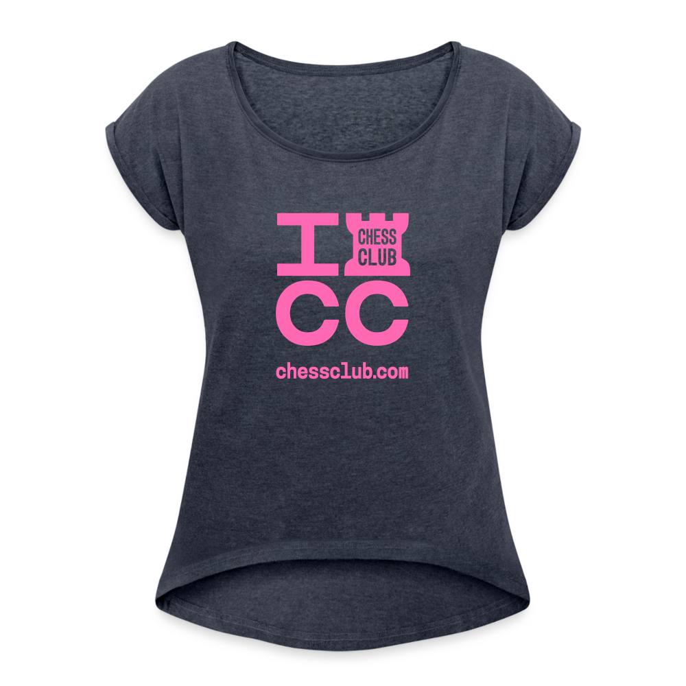 ICC Brand Pink Logo Women's Roll Cuff T-Shirt - navy heather