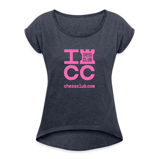 ICC Brand Pink Logo Women's Roll Cuff T-Shirt - navy heather