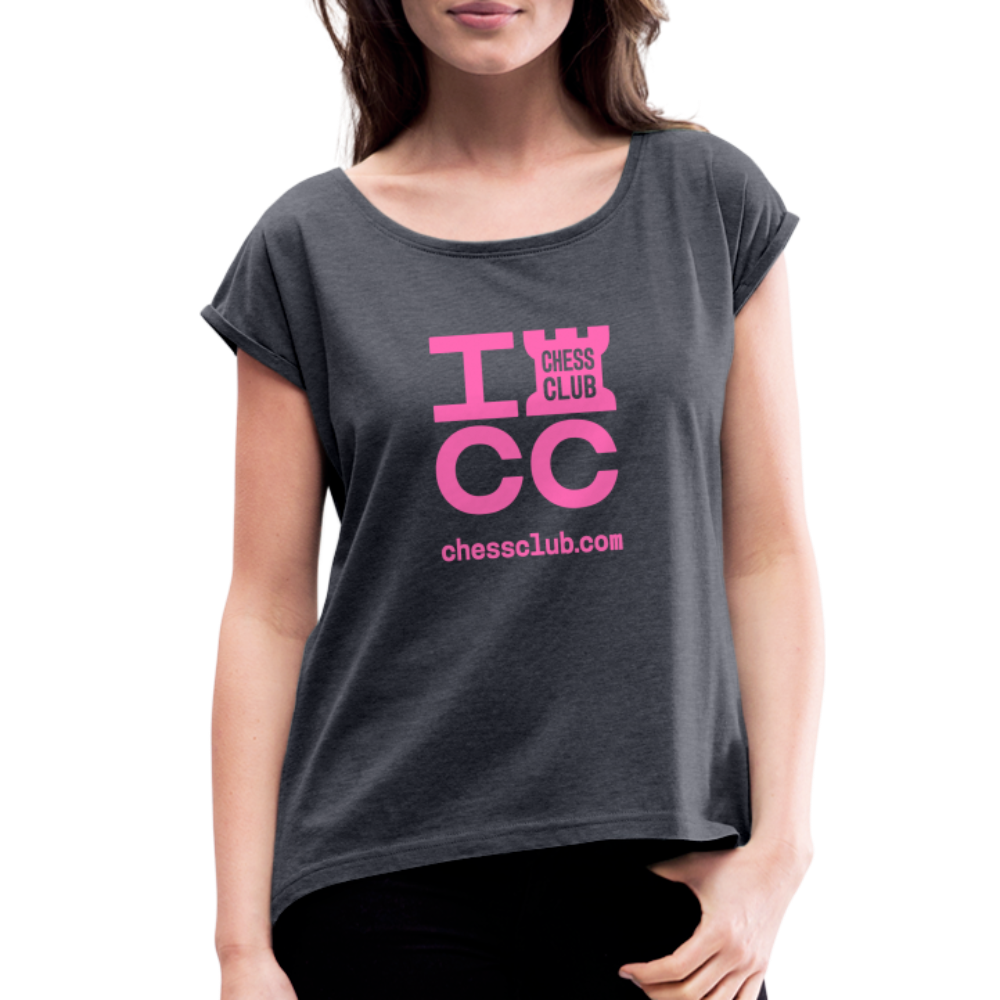 ICC Brand Pink Logo Women's Roll Cuff T-Shirt - navy heather