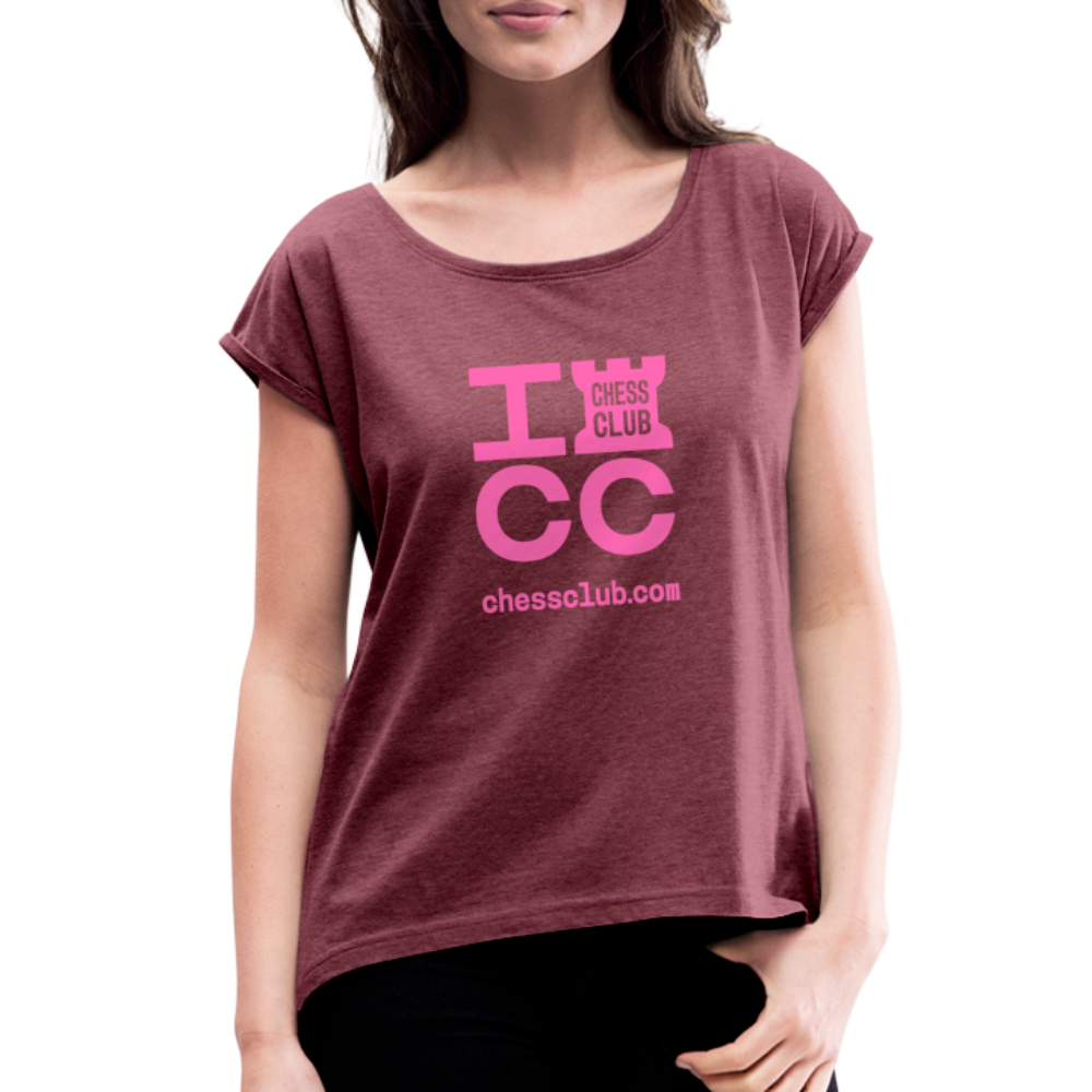 ICC Brand Pink Logo Women's Roll Cuff T-Shirt - heather burgundy