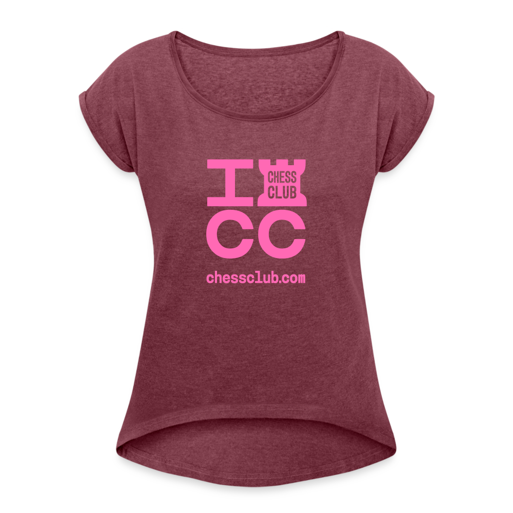 ICC Brand Pink Logo Women's Roll Cuff T-Shirt - heather burgundy