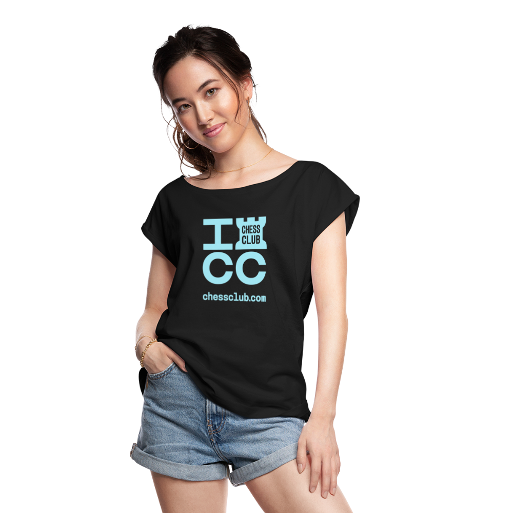 ICC Brand Blue Logo Women's Roll Cuff T-Shirt - black