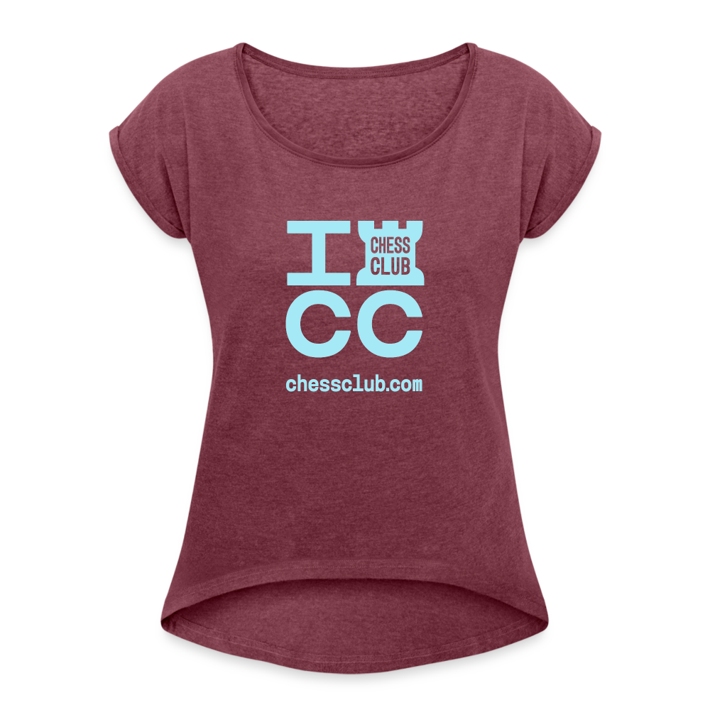 ICC Brand Blue Logo Women's Roll Cuff T-Shirt - heather burgundy