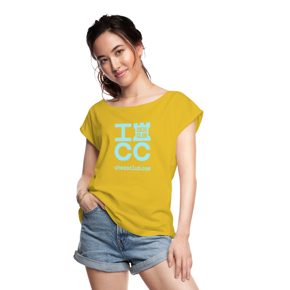 ICC Brand Blue Logo Women's Roll Cuff T-Shirt - mustard yellow