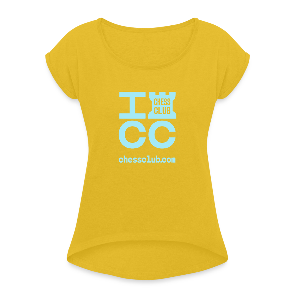 ICC Brand Blue Logo Women's Roll Cuff T-Shirt - mustard yellow