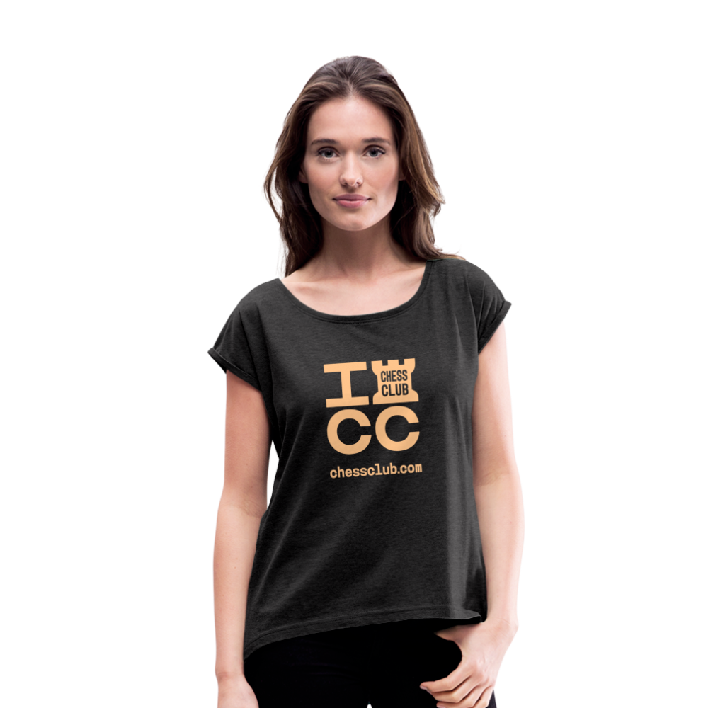 ICC Brand Orange Logo Women's Roll Cuff T-Shirt - heather black