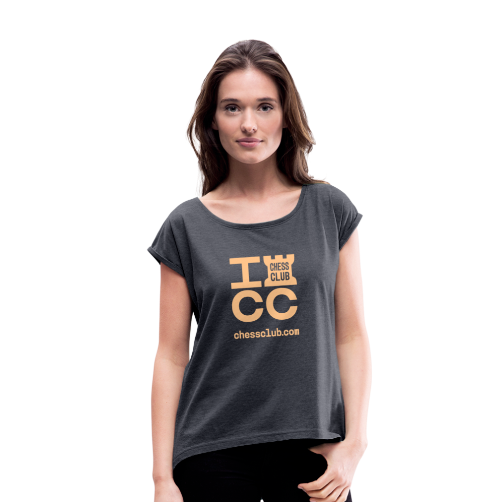 ICC Brand Orange Logo Women's Roll Cuff T-Shirt - navy heather