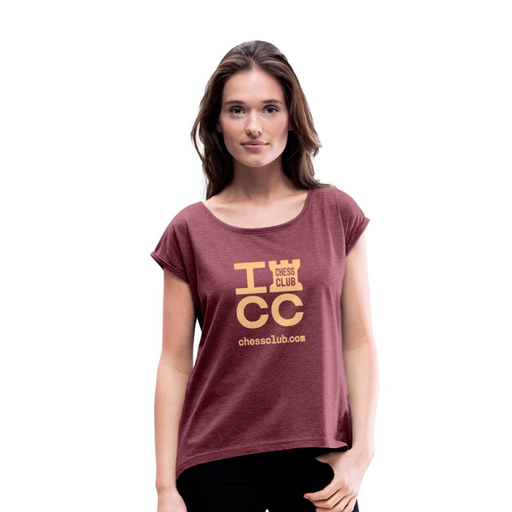 ICC Brand Orange Logo Women's Roll Cuff T-Shirt - heather burgundy