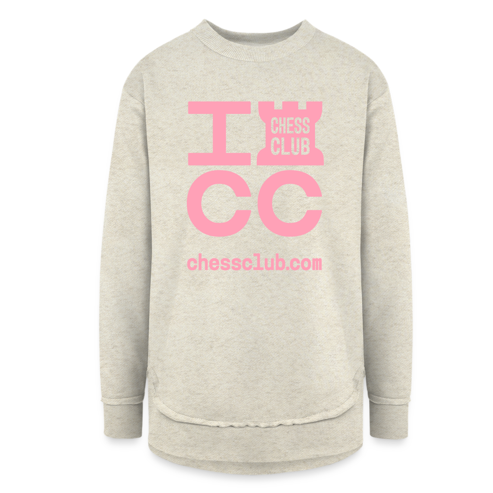 ICC Brand Pink Logo Women's Weekend Tunic Fleece Sweatshirt - heather oatmeal